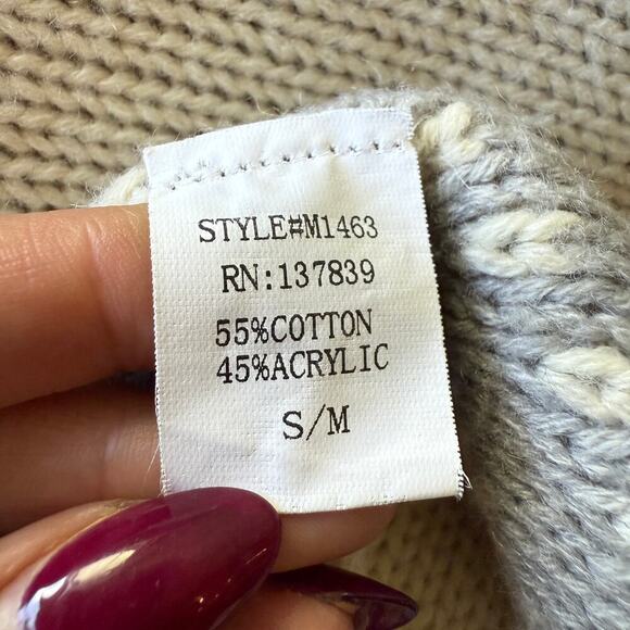 Dreamers Open Front Cardigan Cream Gray Striped Waterfall Hem Aztec Print S/M - Picture 6 of 8